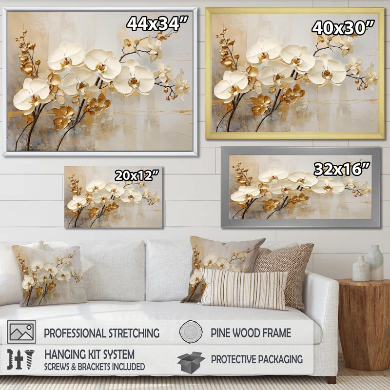 Design Art " Minimalism Beige And Gold Orchids "