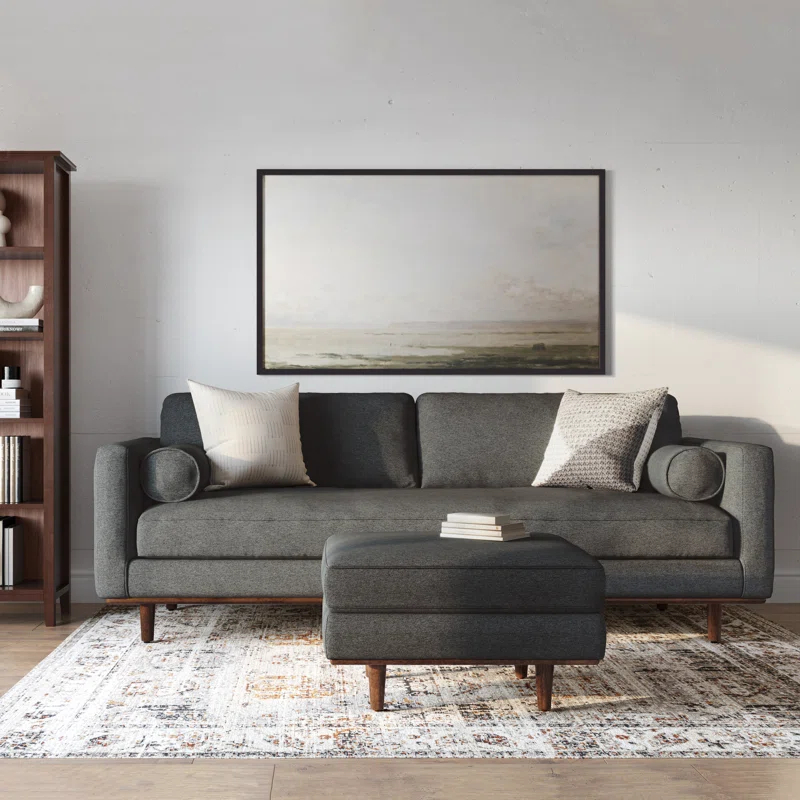 Simpli Home Morrison  Sofa and Ottoman Set in Woven-Blend Fabric