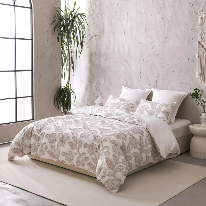 Cotton Clipped Jacquard Jacobean Floral Duvet Cover Set