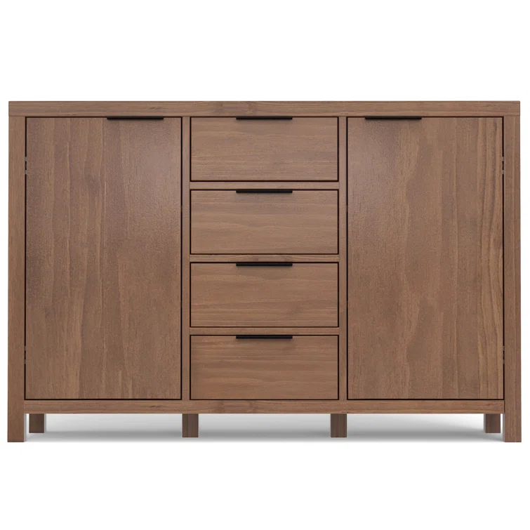 Simpli Home Hollander SOLID WOOD and Pine 54 inch x 18 inch Rectangle Contemporary Sideboard Buffet in Medium Saddle Brown