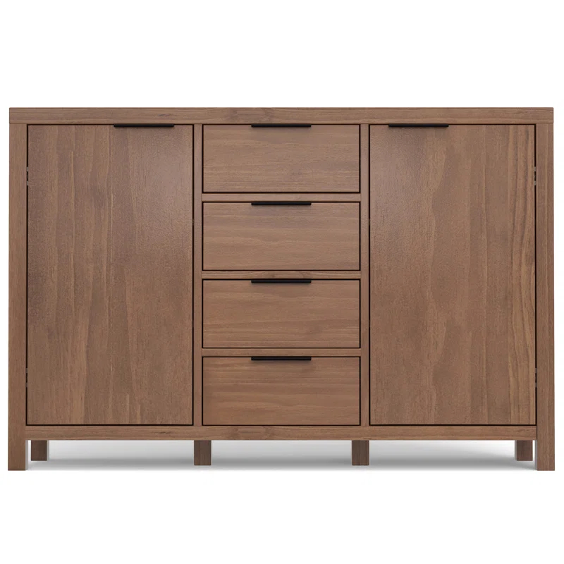 Simpli Home Hollander SOLID WOOD and Pine 54 inch x 18 inch Rectangle Contemporary Sideboard Buffet in Medium Saddle Brown
