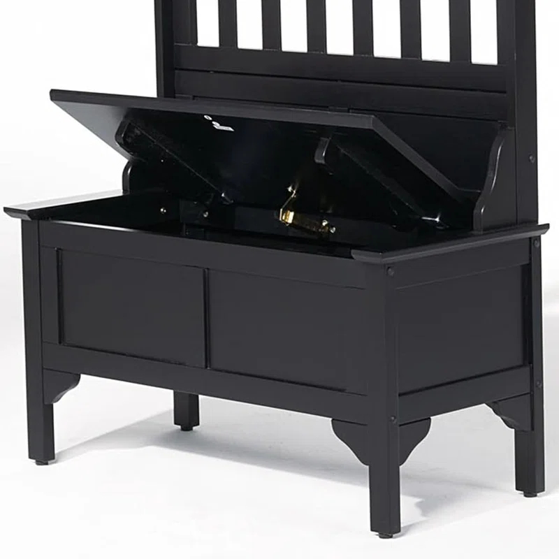 Co-t Solid Hardwood Hall Tree With Storage Bench, Safety Hinge, And Brass Hooks