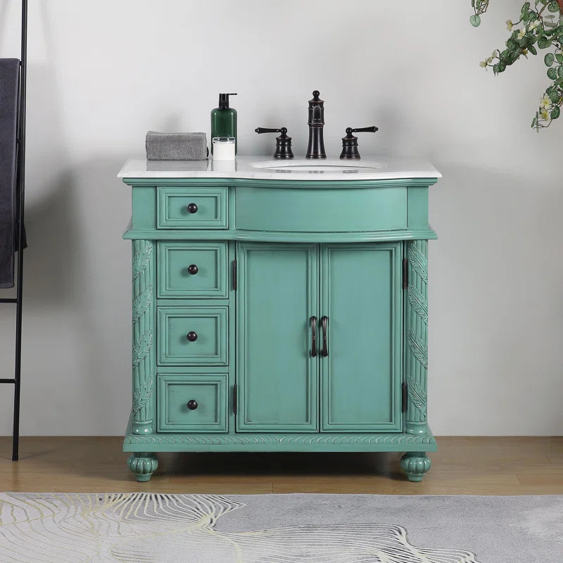 Fleur De Lis Living Okelly 36'' Single Bathroom Vanity with Carrara Marble Top