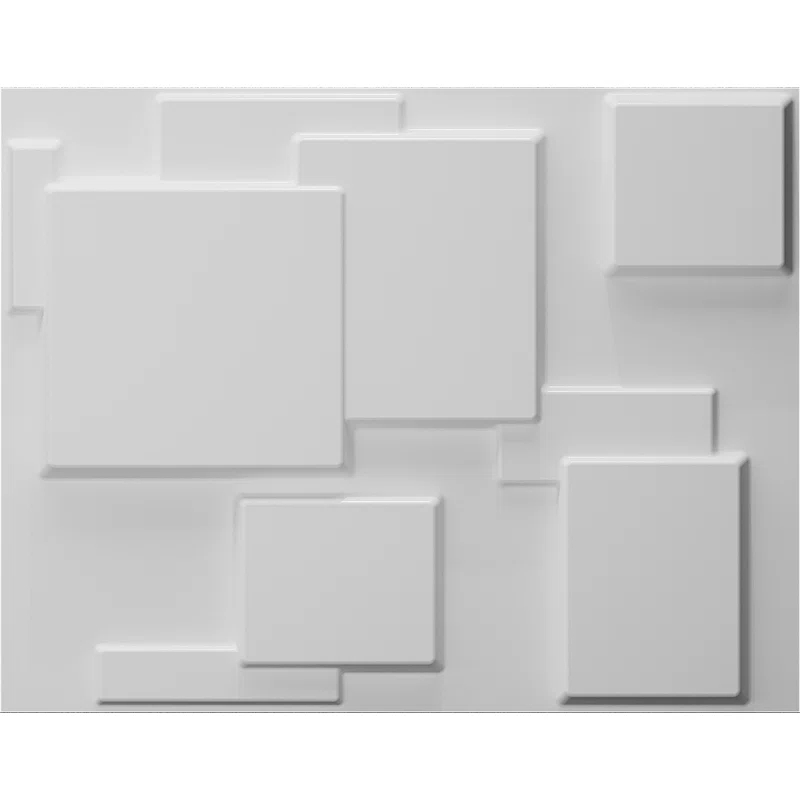 Dundee Deco's Paintable Off White Geometric Squares Fiber 3D Wall Panel, 2.6 ft X 2.1 ft, Interior Design Wall Paneling Decor Commercial and Residential Application, 5.5 sq.ft. each