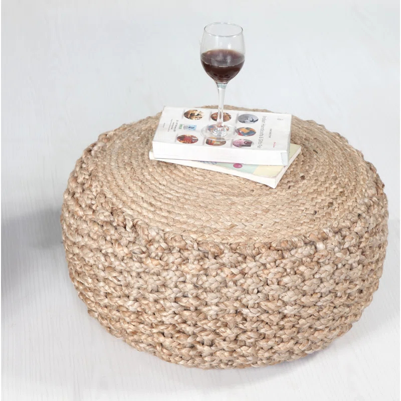 Highland Dunes Aarron Hand-Made Jute Braided Ottoman Pouf