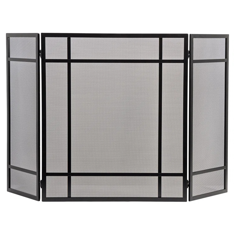Country Living Pinecrest Mesh Fireplace Screen with Durable 3-Panel Steel Frame - Brass Handles