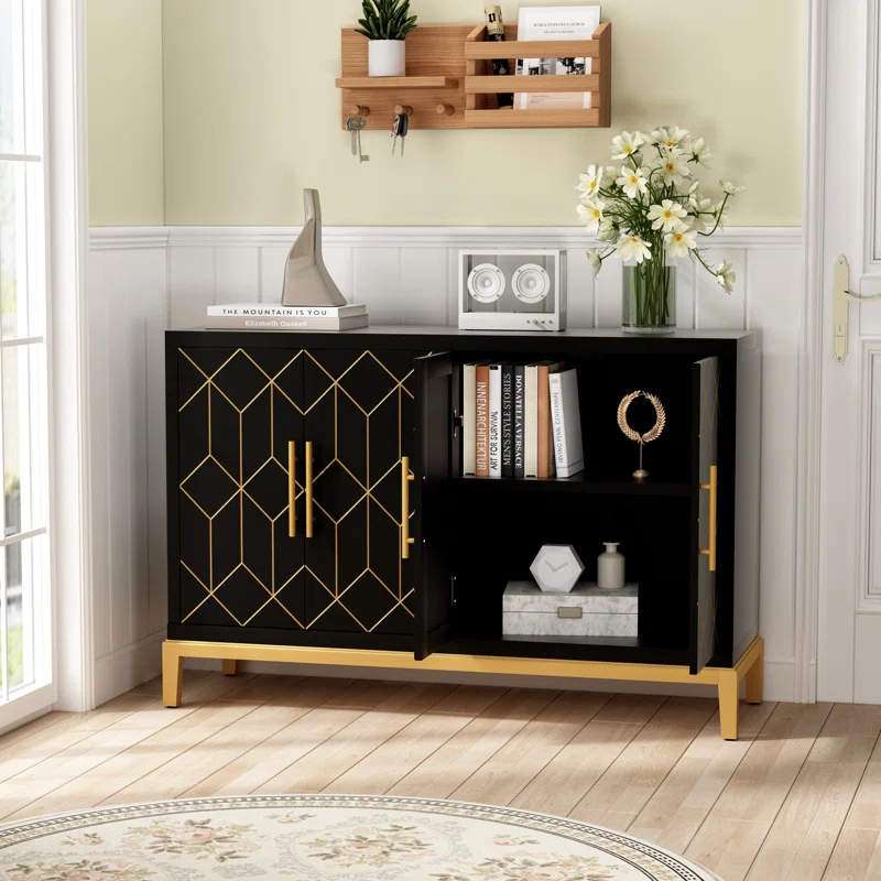 Dieks 48" Sideboard Storage Cabinet with Gold Trim