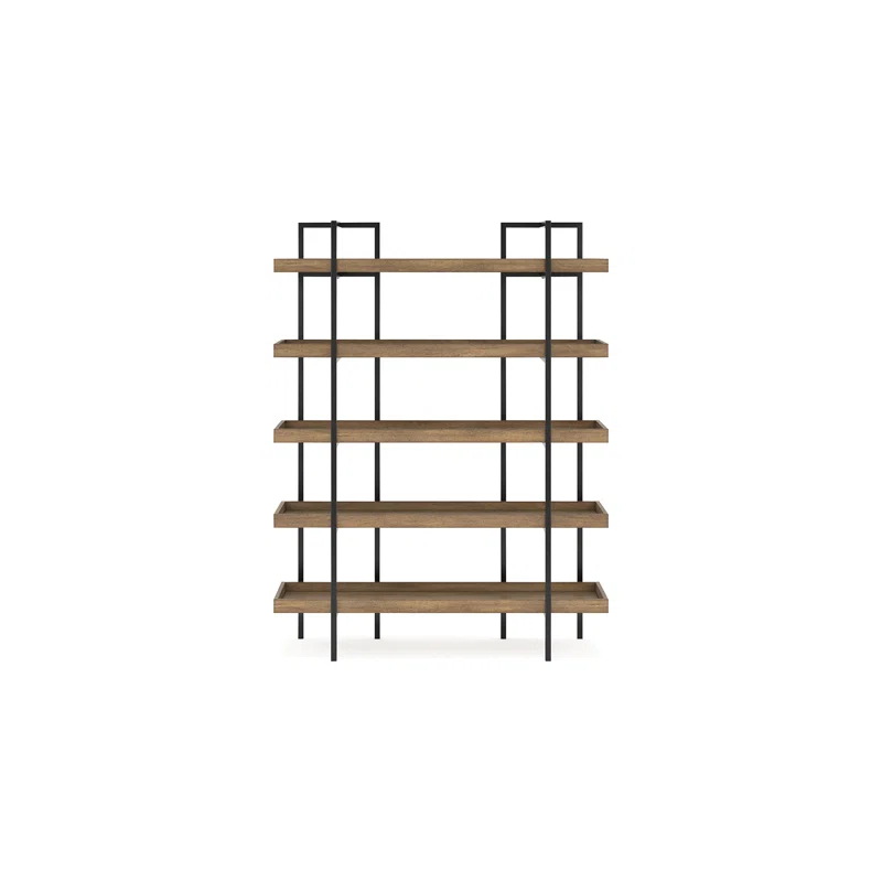 Benjara Tey Bookcase, 5 Display Shelves, Brown Mango Wood, Gray Metal Frame