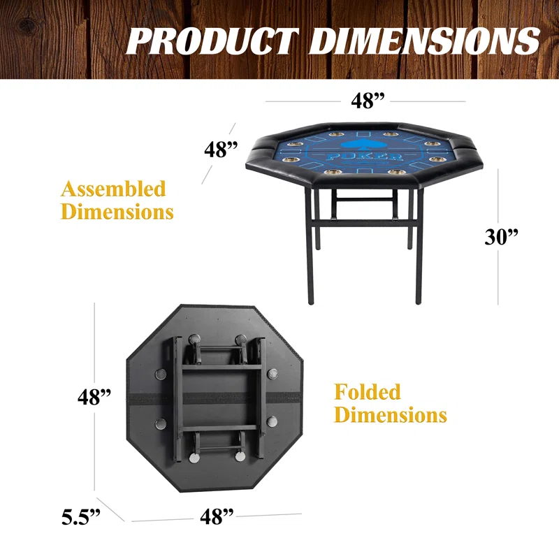 Barrington 48-in Poker Table with Folding Legs and Drink Holders for 8 Players