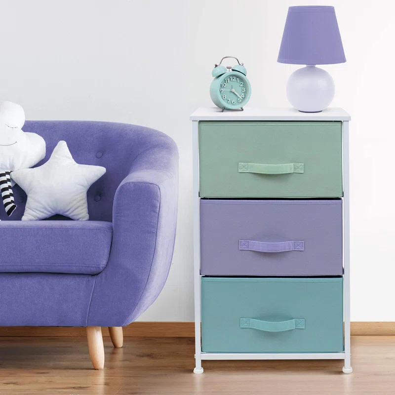 Sorbus Sorbus 3 Drawers Nightstand with Steel Frame and Wood Top in Pastel