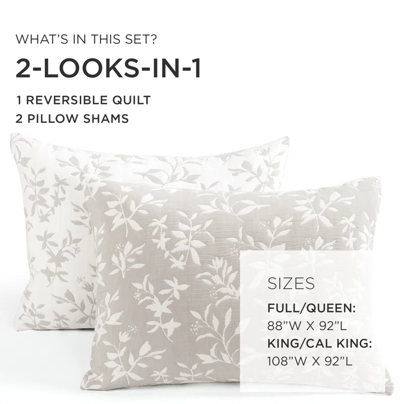 Lush Decor Floral Jacquard Reversible Soft Matelassé Quilt 3Pc Set