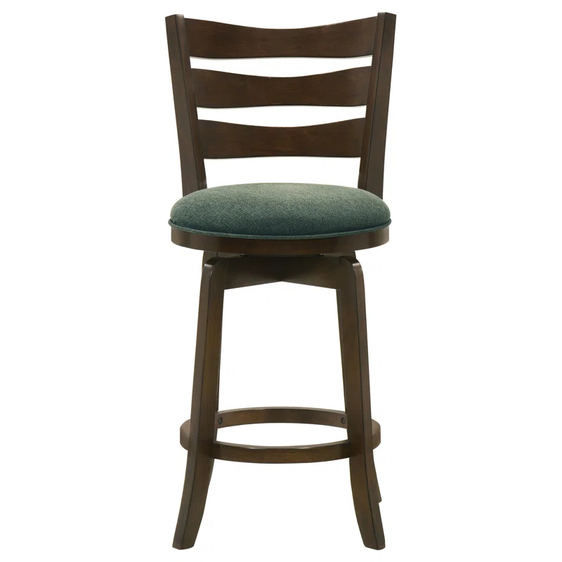 Benjara Mona Swivel Barstool Chair, Hunter Green Fabric, Dark Cherry Brown Finish