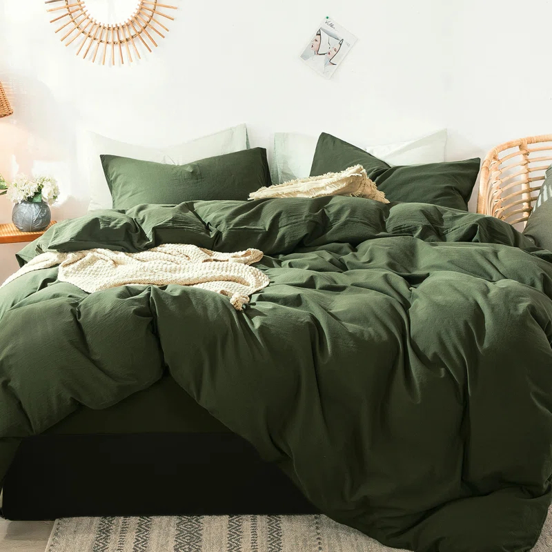 MOOMEE 100% Washed Cotton Linen Like Textured Duvet Cover Set