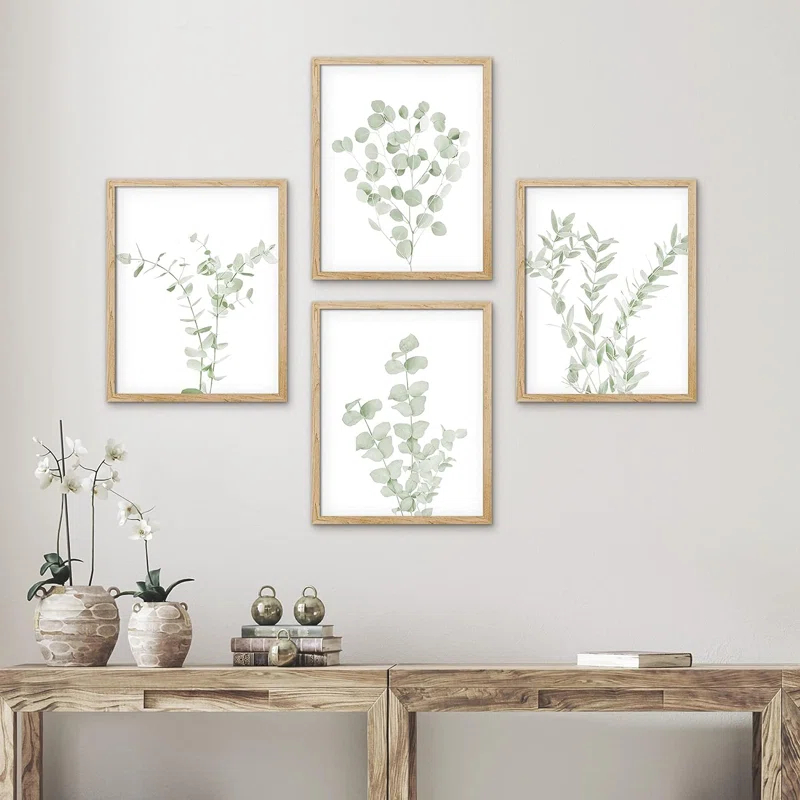 IDEA4WALL Minimal Botanical " IDEA4WALL Framed Pastel Watercolor Green Leaves Wall Art, Set Of 4 Nature Wilderness Wall Decor Prints, Botanical Floral Wall Decor For Living Room, Bedroom " 4 - Pieces