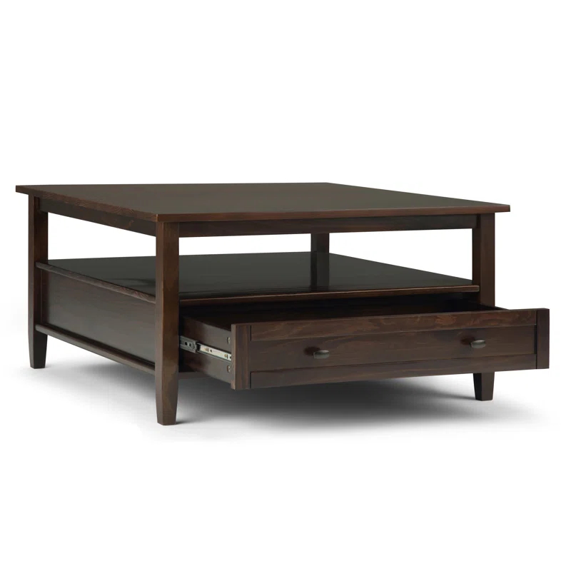 Simpli Home Warm Shaker 36"W Solid Wood Square Coffee Table with Two Drawers and Open Shelf & Reviews | Wayfair