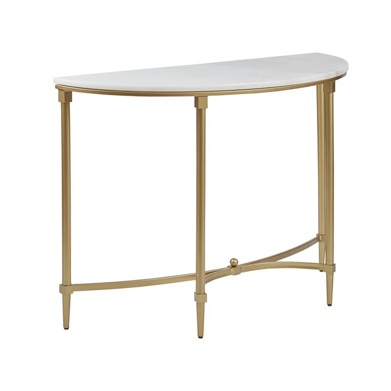Bordeaux Marble Top Half-Moon Gold Metal Console Table