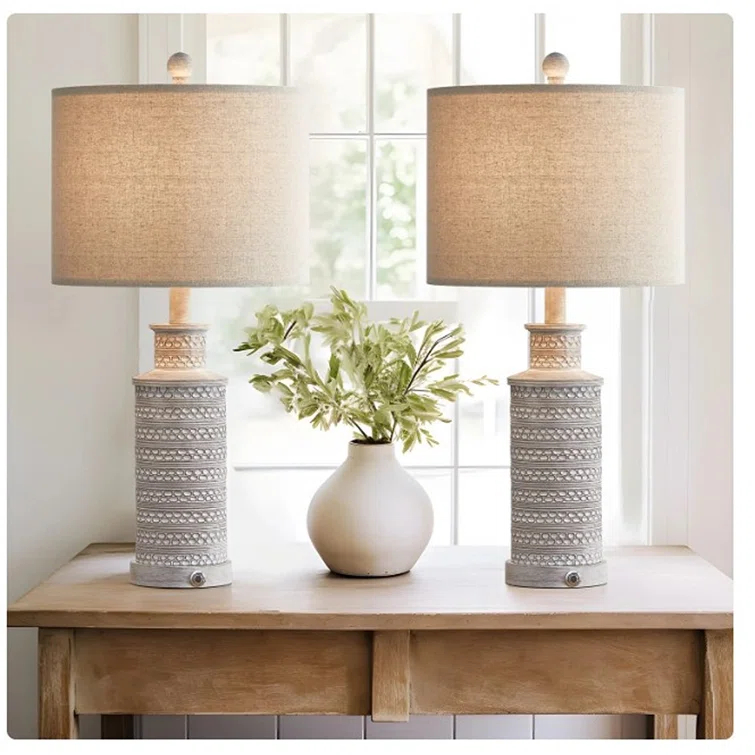 Union Rustic 24.5"country retro farmhouse resin table lamp set,classic design suitable for living room,bedroom bedside (Set of 2)
