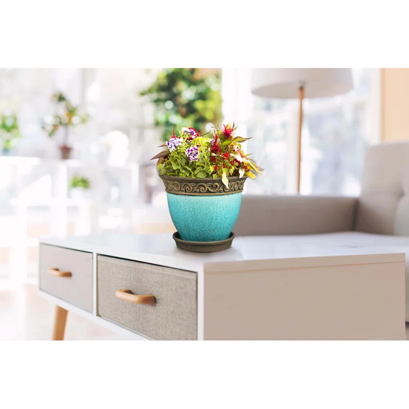 Southern Patio® Cadiz Ceramic Pot Planter with Saucer (Set of 2)