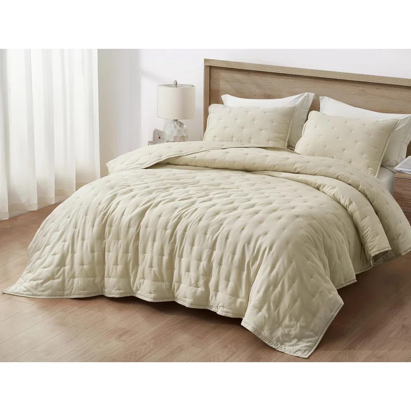 Chezmoi Collection Glen Lightweight Cooling Rayon Derived from Bamboo Blended Crescent Quilt Set