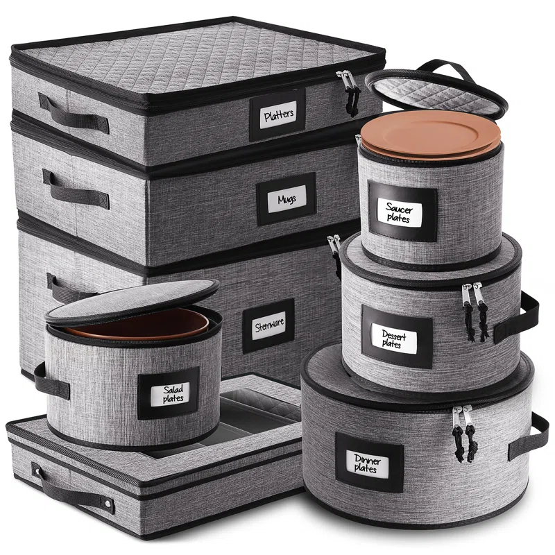 8 Piece Fabric Dinnerware Storage Set with Felt Dividers Included
