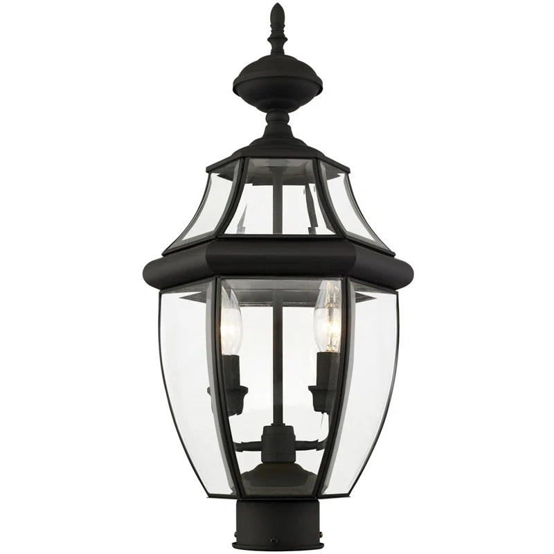 Lighting Lumens 2 Light Verdigris Outdoor Post Lantern Pendant - Clear Beveled Glass Shade