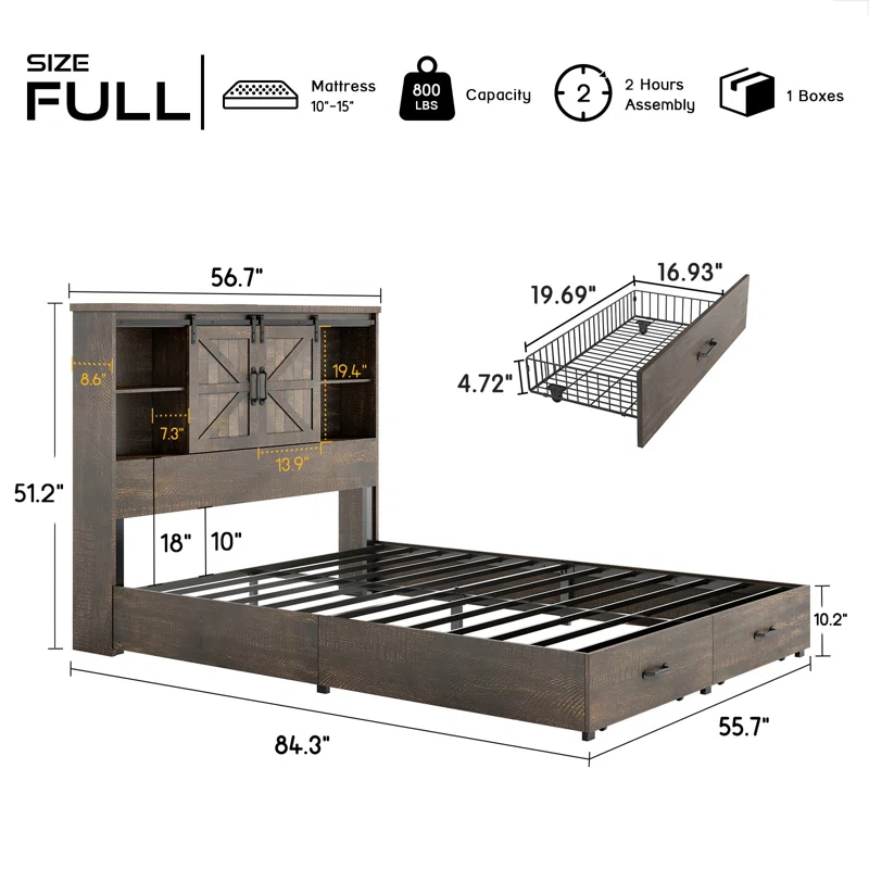 Sherell Wooden Bookcase Bed Frame