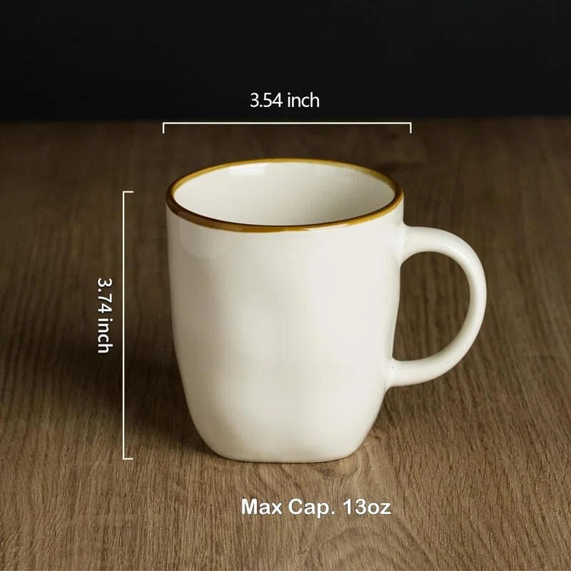 FAST APPLIANCES LLC Coffee Mugs Set Of 4, Ocean Square 13Oz Coffee Cup Set With Handle For Cocoa, Milk, Hot Chocolate, Tea, Water, Stoneware Cups For Kitchen, Microwave And Dishwasher Safe, Vanilla White