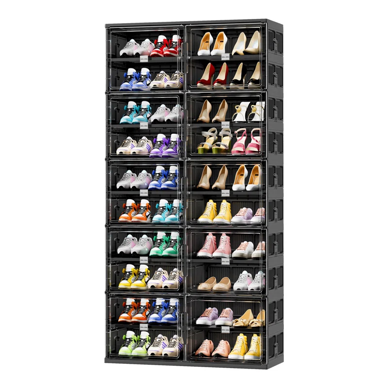 Rebrilliant 10 Tiers 40 Pairs Foldable Shoe Rack Organizer Fits Size 12, Large Shoe Cabinet With Magnetic Doors