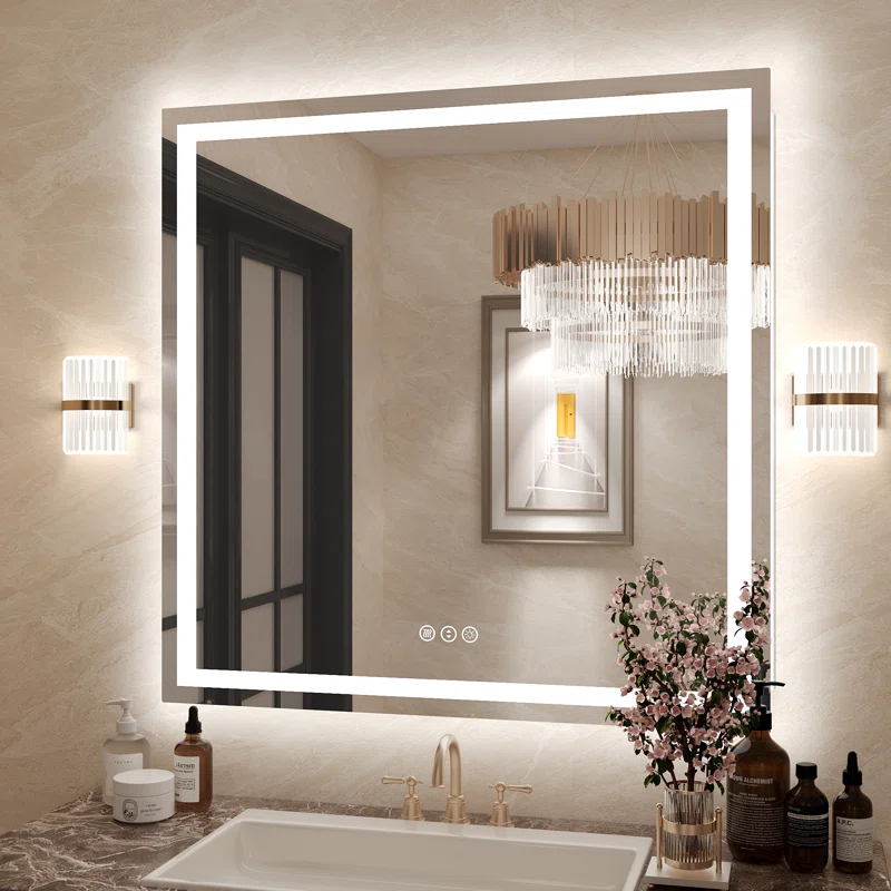 Ivy Bronx Molly Frameless LED Front Light and Backlit 3 Colors Dimmable Anti-Fog Wall Bathroom Vanity Mirror