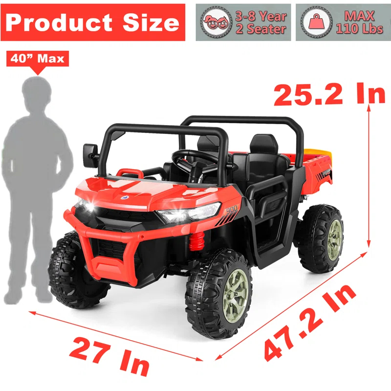 4 Wheels 24V Ride on Dump Truck Toys 2 Seater Kids Ride On UTV Car with Remote Control,Electric Dump Bed