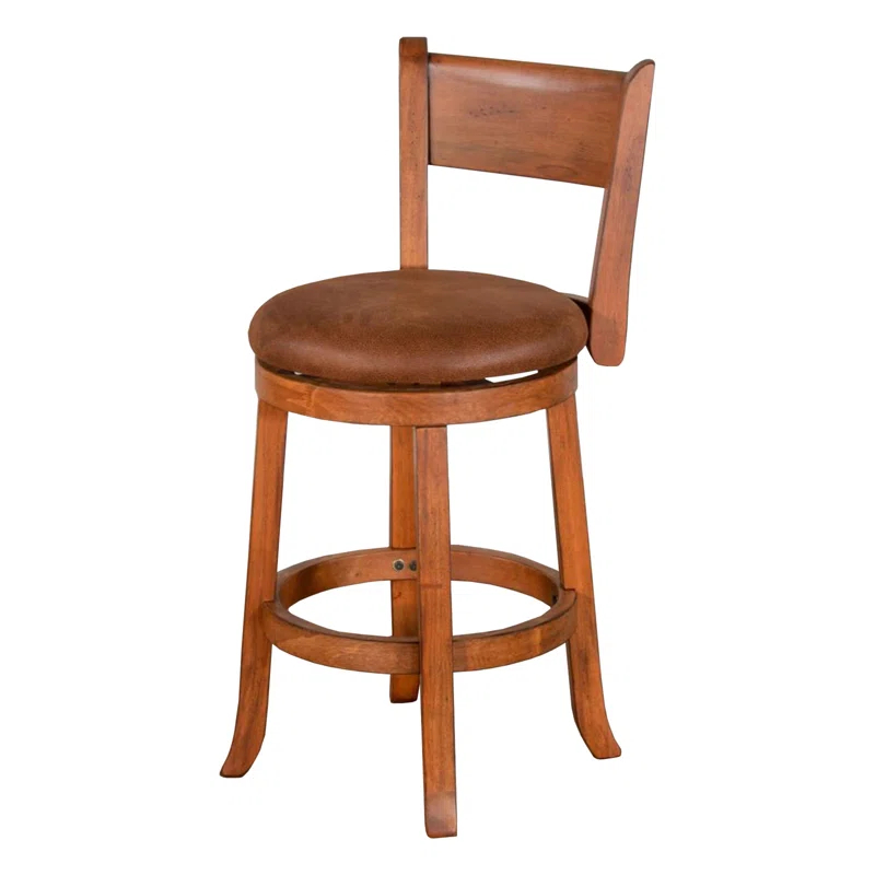 Benjara Marv Swivel Counter Height Chair Set Of 2, Brown Faux Leather, Wood (Set of 2)