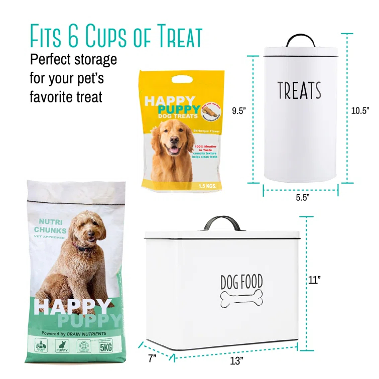 Outshine Co Outshine White Farmhouse Dog Food Bin Storage Container Cute Pet Food And Treat Canister With Lid & Reviews | Wayfair
