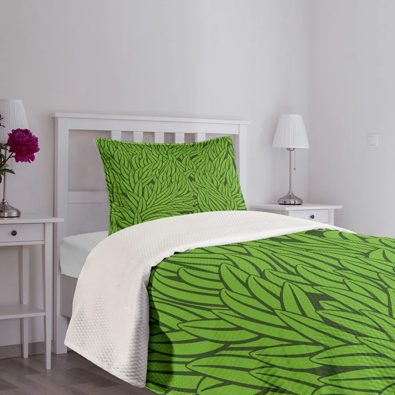 Ambesonne Ambesonne Green Bedspread Set  Grass Growth Abstract  Lime Green Emerald