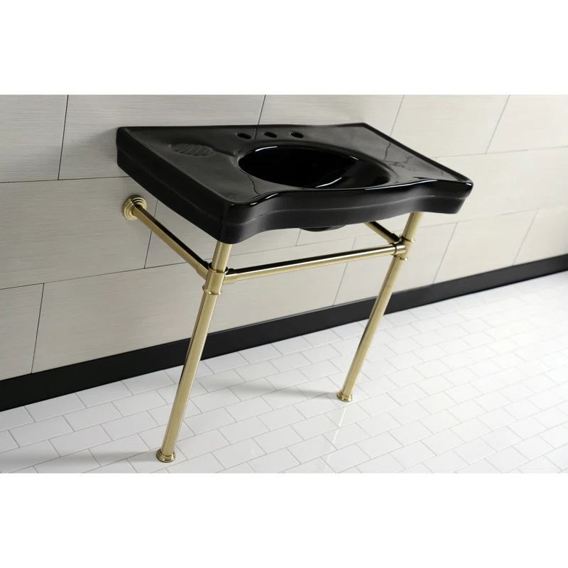 Kingston Brass Imperial 36-Inch Ceramic Console Sink Basin with Stainless Steel Legs (8-Inch, 3-Hole)