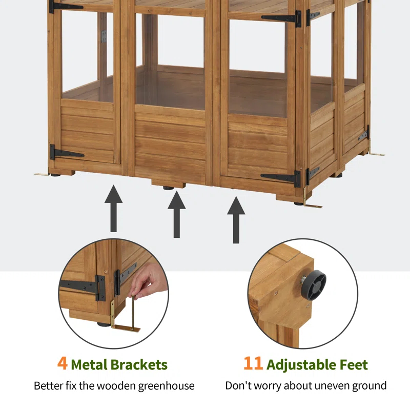 4' W x 3.23' D Wooden Greenhouse，Outdoor Greenhouse with Adjustable Roof Vent and 8 Lockable Door