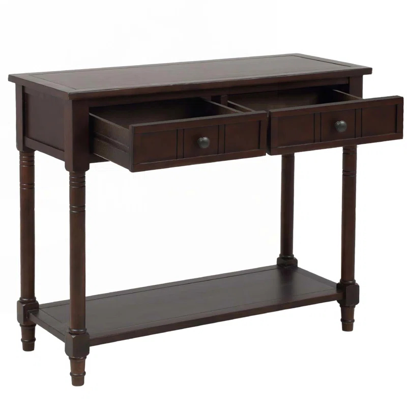 Alcott Hill® Wood Console Table with Two Drawers, Bottom Shelf