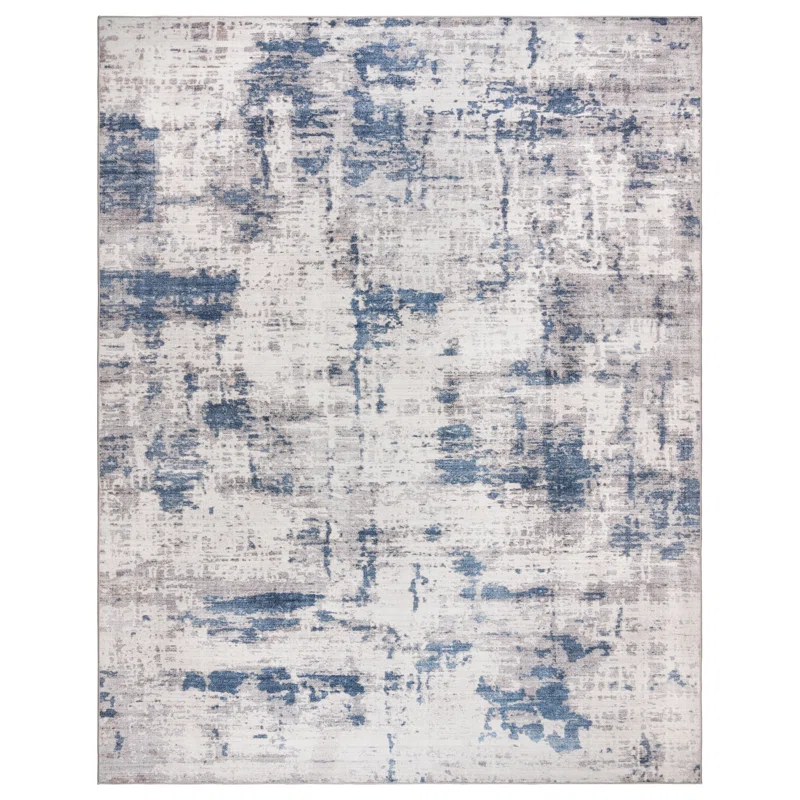 Gertmenian Gertmenian Crystal Print Cenis Blue Ivory Cream Washable Flat Pile Modern Abstract Indoor Area Rug