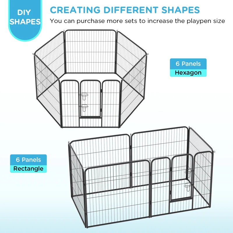 Dog Playpen Indoor 6 Panels Dog Pen For Small And Medium Dogs, Exercise Pen Pet Dog Fence With Doors Pet Puppy Playpen For RV Camping Yard, Black