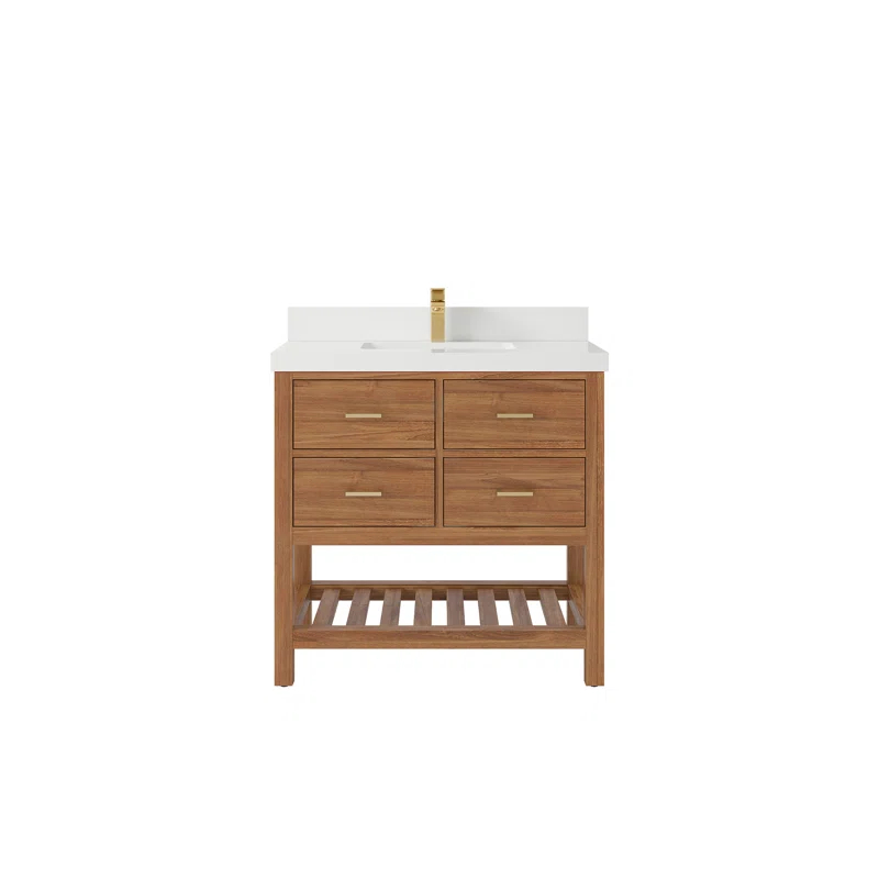 Willow Collections Parker Teak 36'' Single Bathroom Vanity with Quartz Top