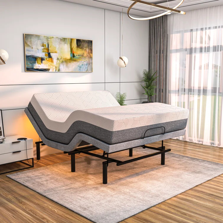 Renanim Sf Adjustable Bed With 14" Hybrid Mattress Included Massage, Usb, Underbed Light, Wireless Remote & App Control