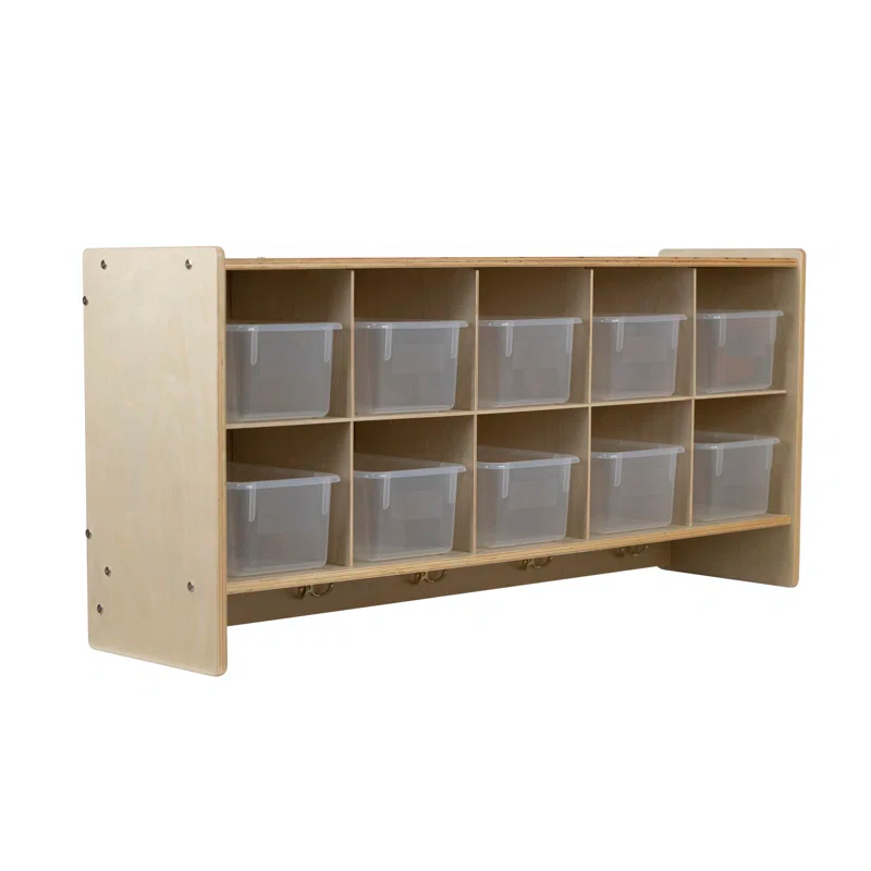 Cubby Storage Organizer with 10 Cubbies, Coat Hooks & Wall-Mounted Hanging Shelf