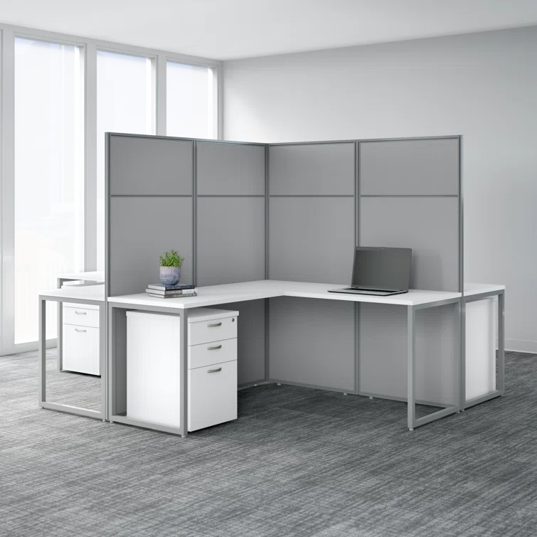 Bush Business Furniture Easy Office L-Shaped 1 Person Cubicle with Cable Management