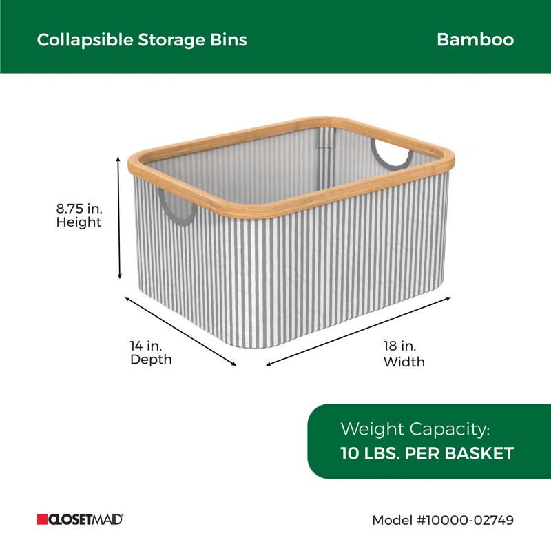 ClosetMaid Bamboo Frame Fabric Laundry Storage Bins, 2-Pack