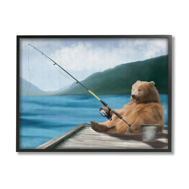 Stupell Industries " Bear Fishing Pole Lake Dock " by Elizabeth Medley
