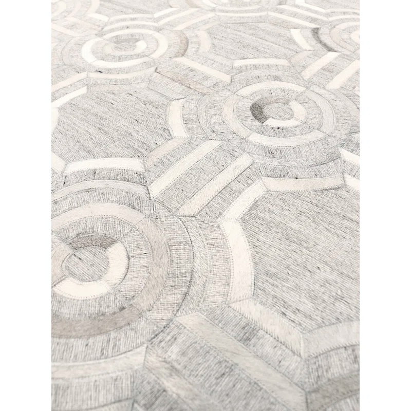 Pasargad Geometric Handmade Cowhide Silver/White Area Rug