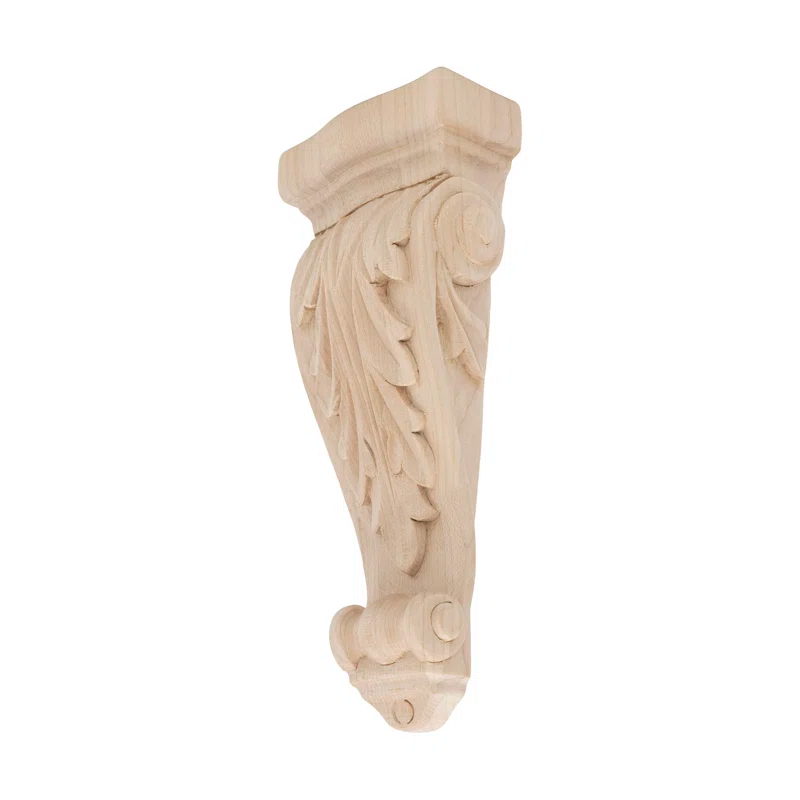 Architectural Products by Outwater L.L.C. 7-1/8 in x 2-3/4 in x 1-3/8 in Unfinished Hand Carved Solid Acanthus Leaf Wood Corbel