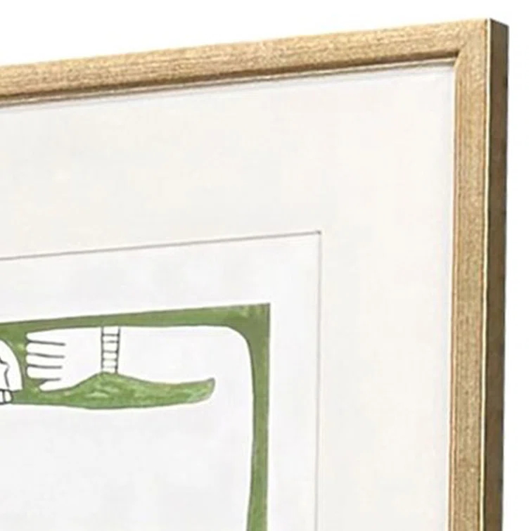 Green and White Abstract Canvas Art Set with Gold Frame