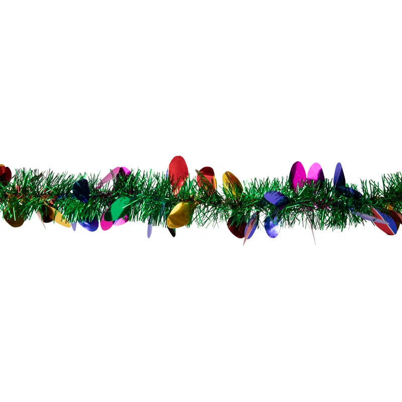Northlight Seasonal 50' x 2" Green and Multi-Color Christmas Light Bulb Wrapped Tinsel Garland - Unlit