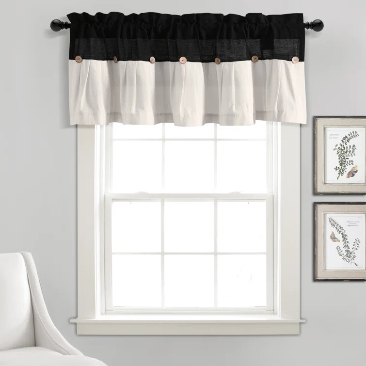 Lush Decor Linen Button Cotton Blend Tailored Window Valance
