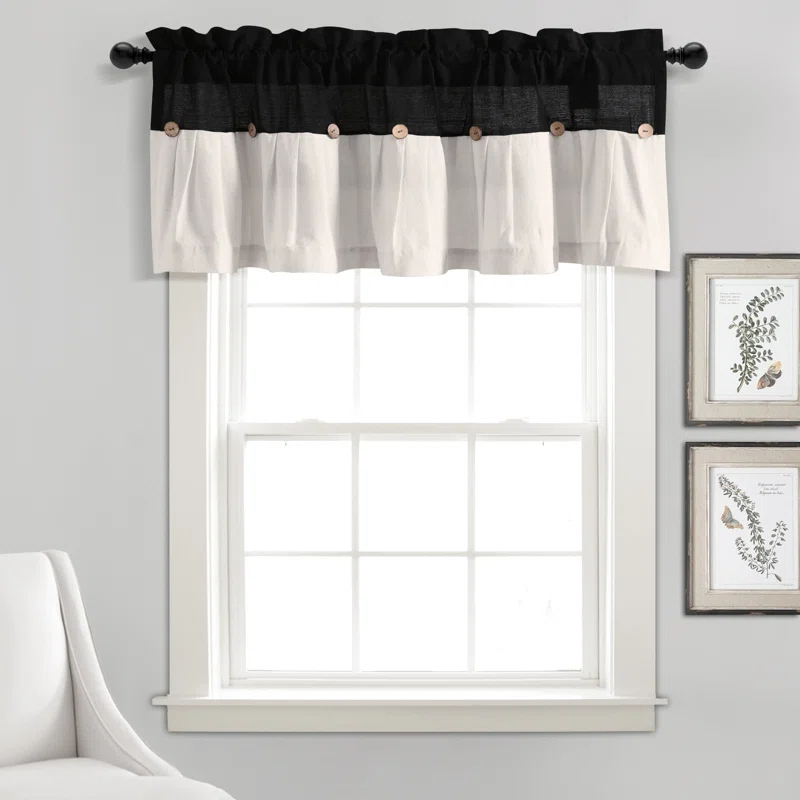 Lush Decor Linen Button Cotton Blend Tailored Window Valance